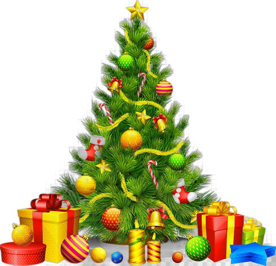 png clipart christmas tree christmas ornament large christmas tree with presents multicolored christmas tree illustration decor christmas decoration