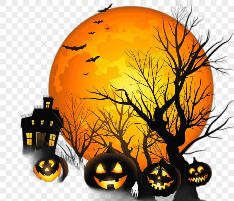 png clipart halloween large haunted house and moon halloween themed happy halloween lantern