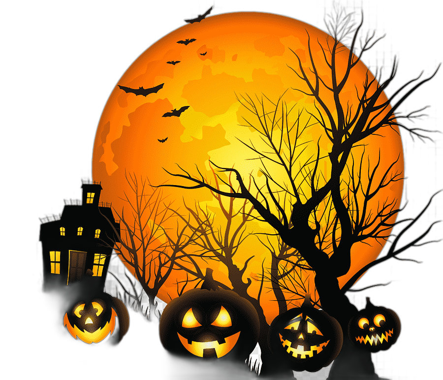 png clipart halloween large haunted house and moon halloween themed happy halloween lantern