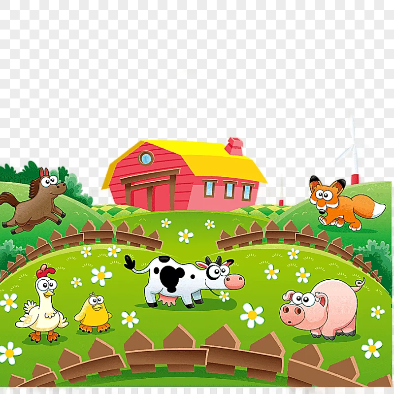 png clipart animals near house illustration cattle cartoon farm illustration cute animal f