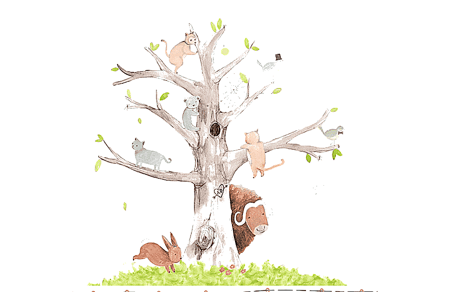 png clipart animals on tree watercolor painting cartoon illustration beautiful hand drawn