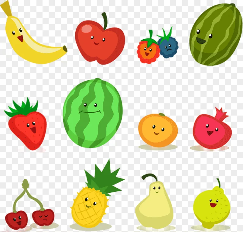 png clipart assorted fruits illustration fruit apple cartoon cartoon fruit material cartoo