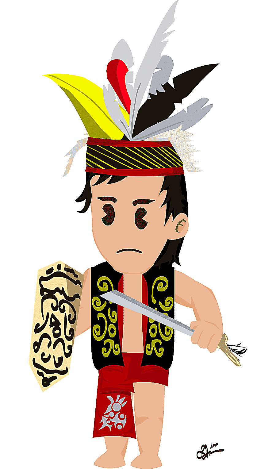 png clipart boy holding shield and sword borneo cartoon dayak people animation warrior fic