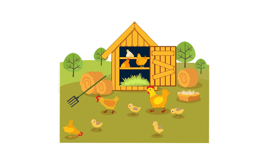 png clipart brood of chicken near coop illustration chicken farm drawing agriculture carto