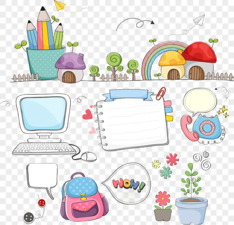 png clipart cartoon computer monitor notebook plants telephone and pencil illustration lea