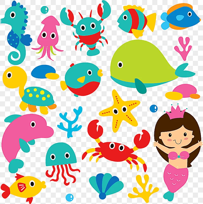 png clipart cartoon cute sea animals and mermaid