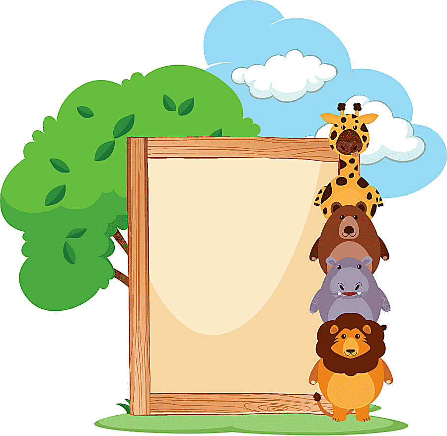 png clipart cartoon wooden frame with cute animals on the side