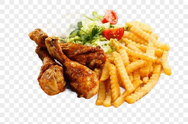 png clipart cooked chicken salad and fries on round white ceramic plate buffalo wing fried