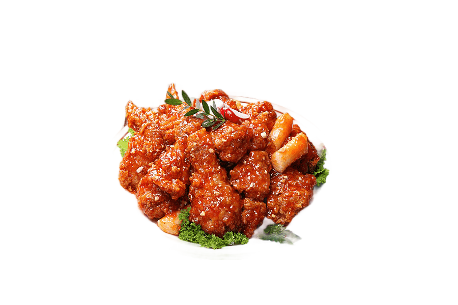 png clipart cooked food on plate chicken 65 sweet and sour korean fried chicken korean fri