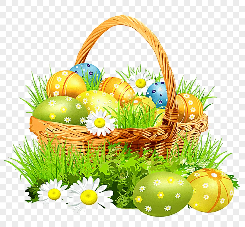 png clipart easter bunny easter basket easter basket with eggsand daisies white daisies an
