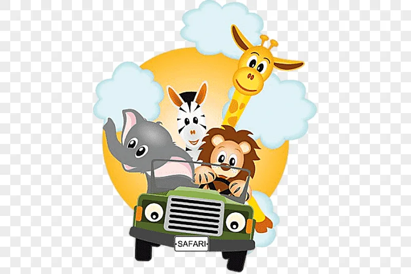 png clipart elephant tiger giraffe and zebra driving vehicle cartoon animal illustration s