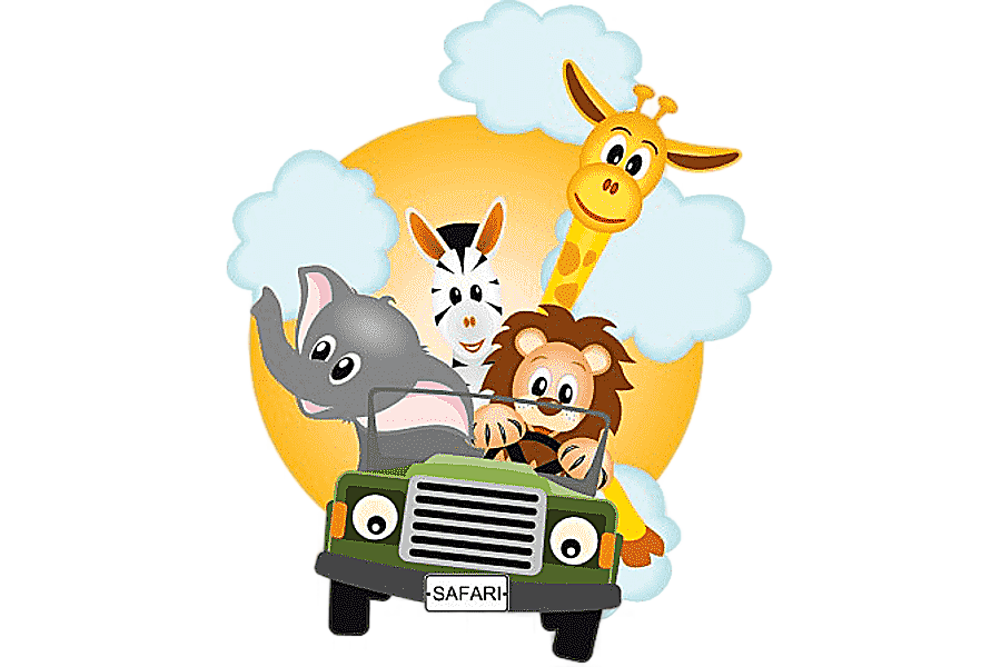 png clipart elephant tiger giraffe and zebra driving vehicle cartoon animal illustration s