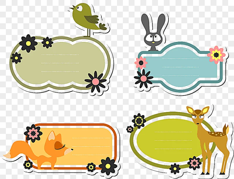 png clipart four animal cards label cartoon cartoon label cartoon character text