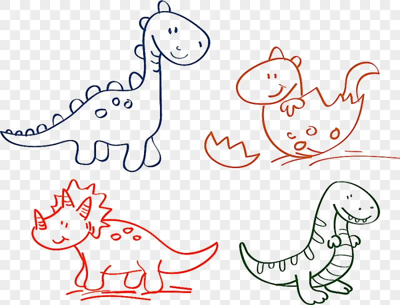 png clipart four assorted color dinosaurs illustration cartoon drawing dinosaur traditiona
