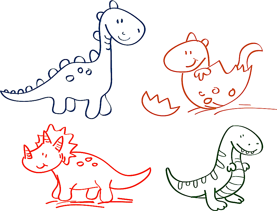 png clipart four assorted color dinosaurs illustration cartoon drawing dinosaur traditiona