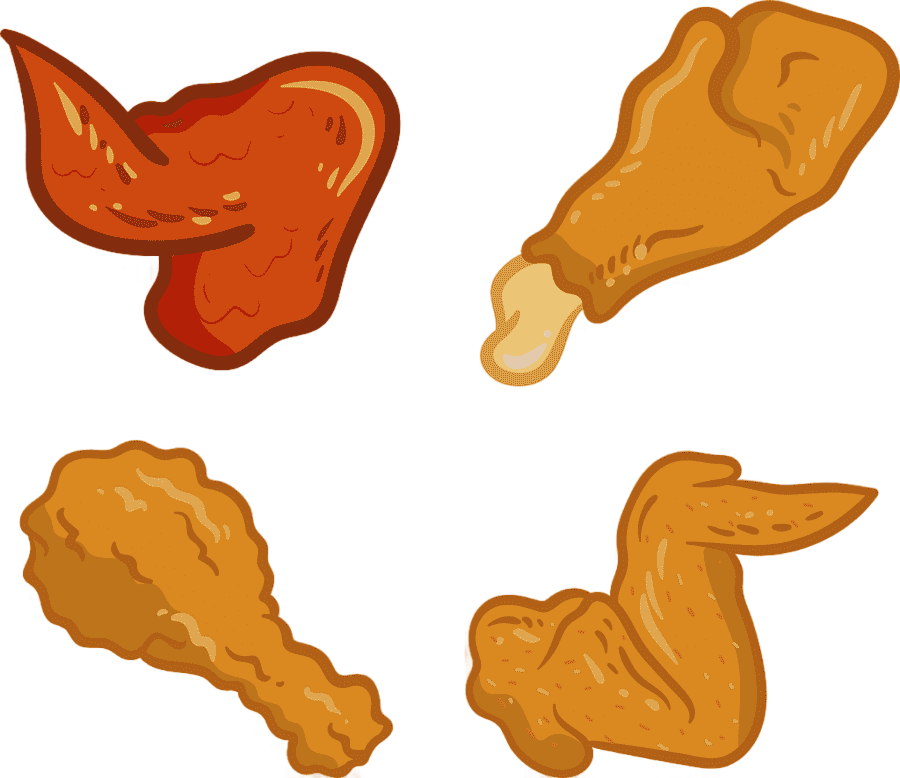png clipart four assorted part chickens illustration fried chicken buffalo wing french fri