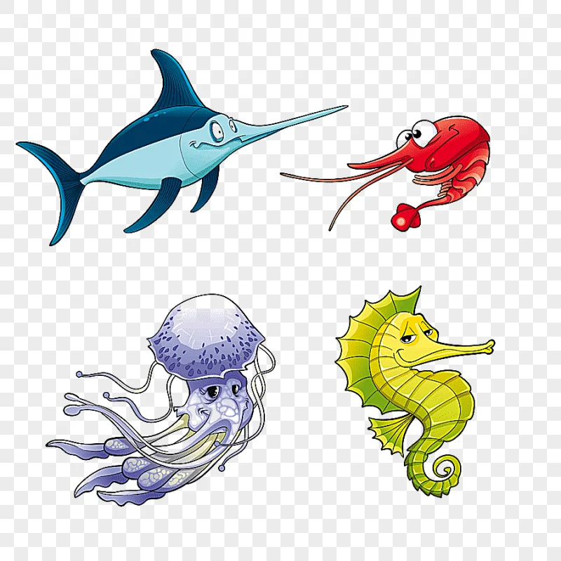 png clipart four sea animals illustration cartoon fish benthic fauna cartoon character ver