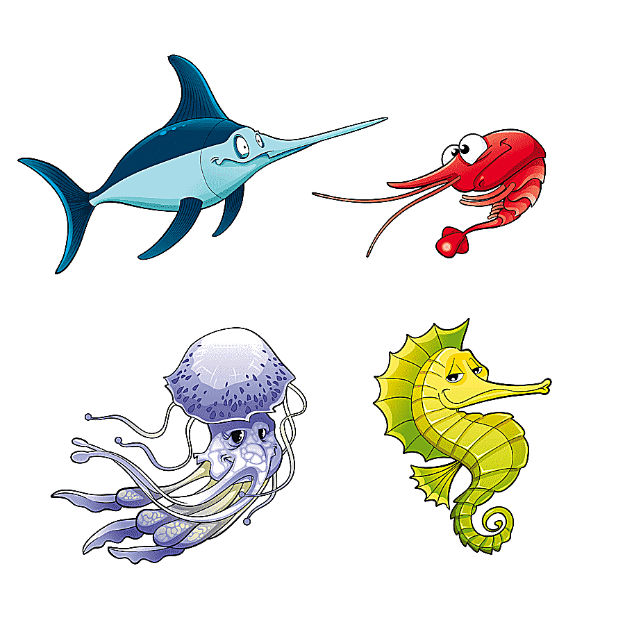 png clipart four sea animals illustration cartoon fish benthic fauna cartoon character ver
