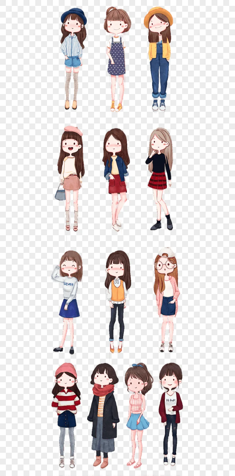 png clipart girl cartoon illustration cute cartoon hand painted girl collection girl fashi