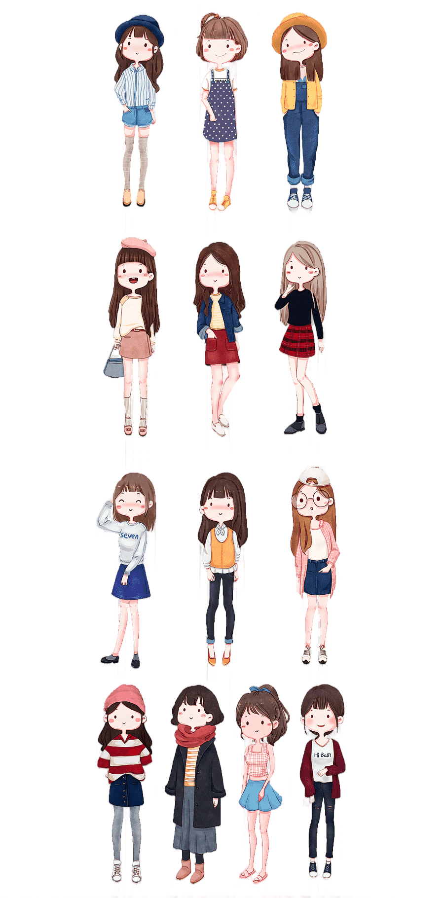 png clipart girl cartoon illustration cute cartoon hand painted girl collection girl fashi