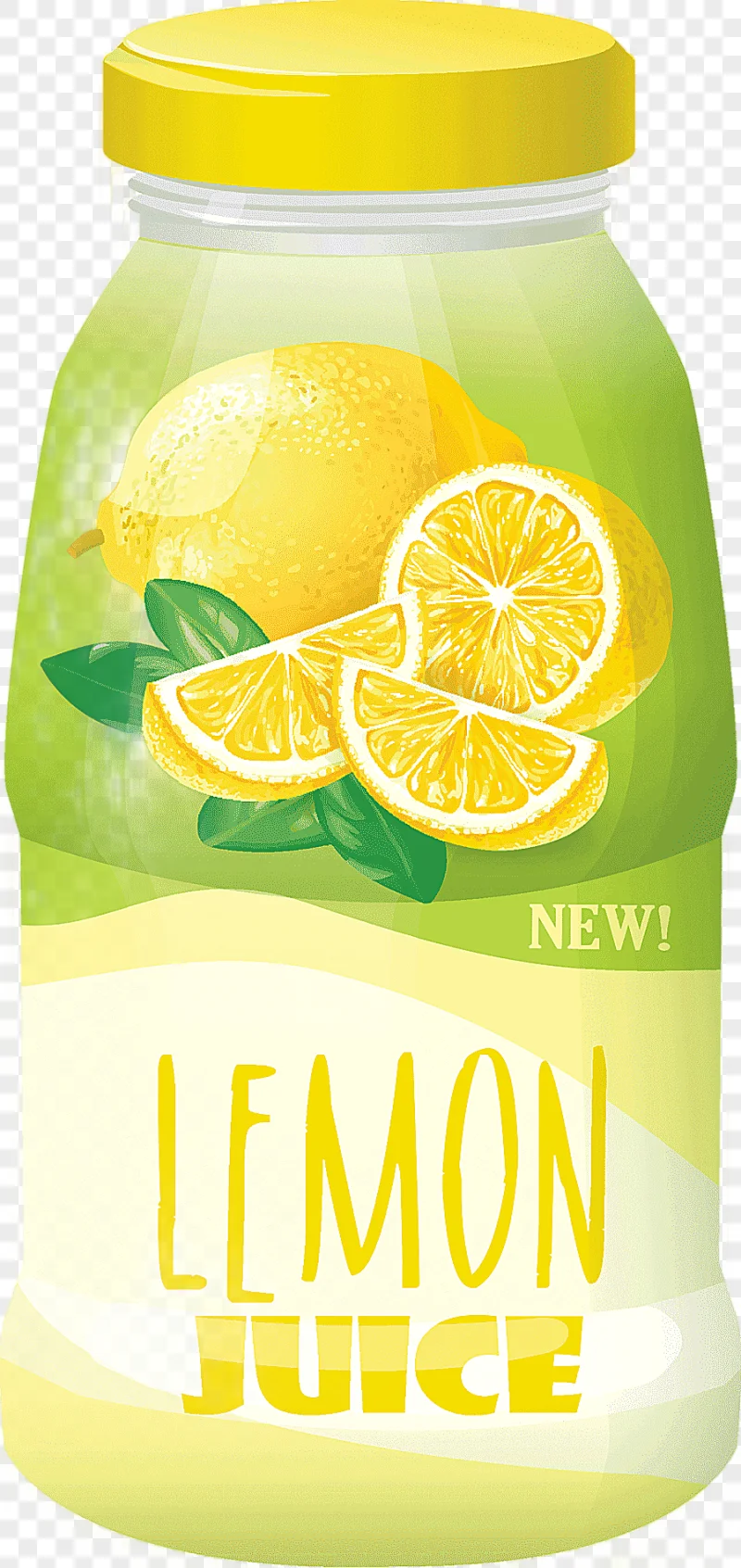 png clipart illustration of a plastic glass bottle with a lid and a picture of a lemon jui