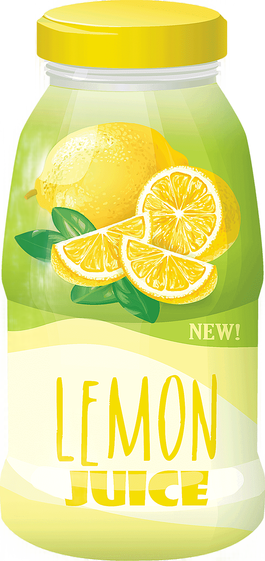 png clipart illustration of a plastic glass bottle with a lid and a picture of a lemon jui