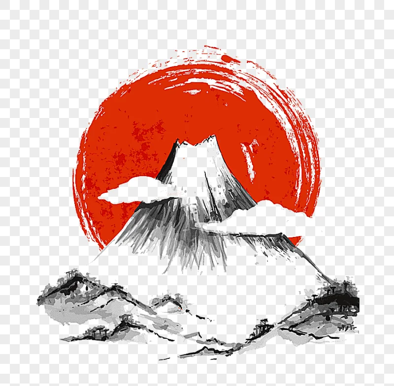 png clipart japan ink wash painting japanese ink painting volcano with red background illu
