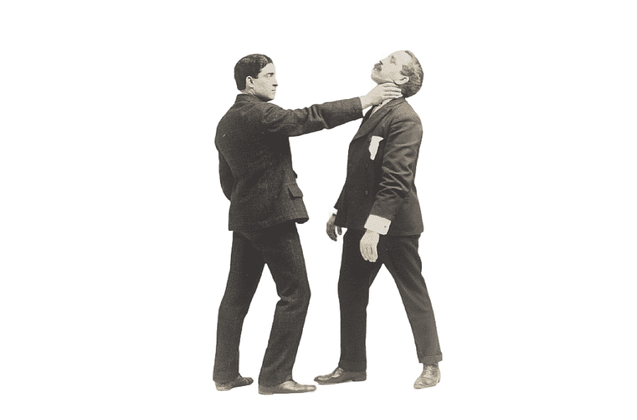 png clipart man holding neck of another man in self defense demonstration vintage images