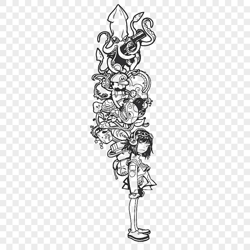 png clipart octopus and girl illustration drawing doodle art watercolor painting illustrat