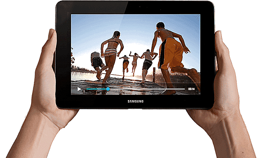 png clipart samsung tablet playing video of children running on board two hands holding sa