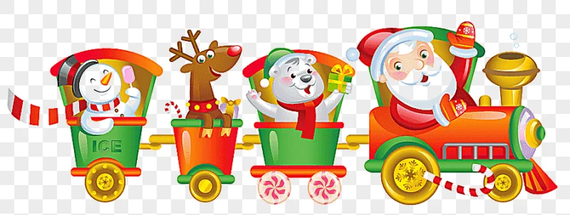 png clipart santa claus bear reindeer and snowman riding train illustration train santa cl