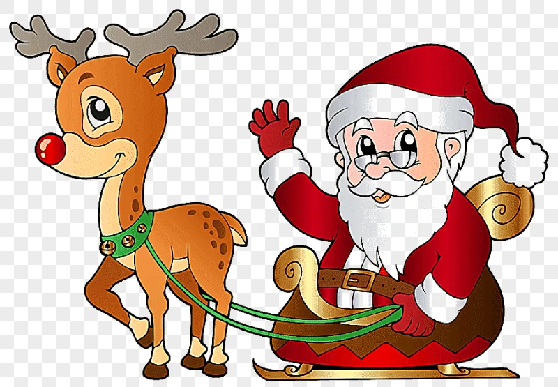 png clipart santa claus riding sleigh pulled by reindeer illustration rudolph santa claus