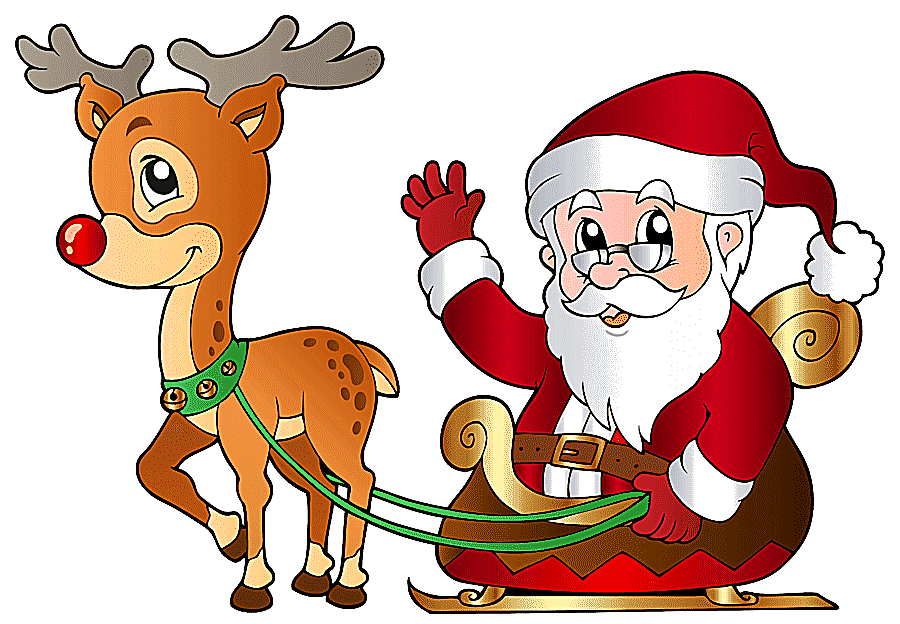 png clipart santa claus riding sleigh pulled by reindeer illustration rudolph santa claus