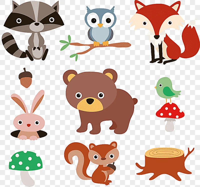 png clipart squirrel raccoon cartoon forest 9 cartoon forest animals and plants material a