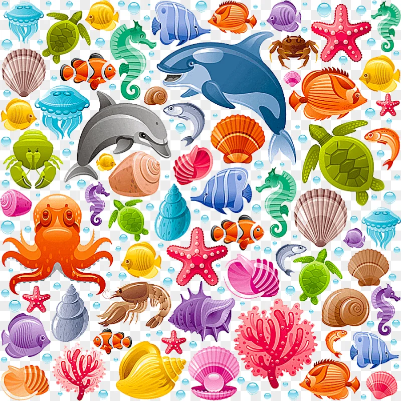 png clipart underwater world of cartoon animals fish shell