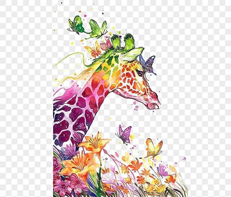 png clipart watercolor painting drawing visual arts canvas print watercolor giraffe multic