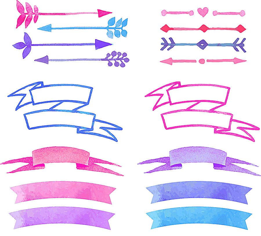 png clipart watercolor painting painted banners assorted color ribbon illustrations purple