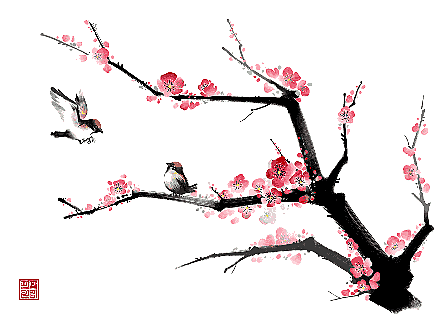 png clipart pink cherry blossom tree ink wash painting gongbi bird and flower painting cre