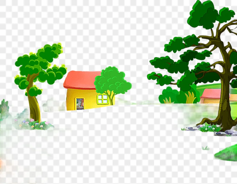 png clipart red and yellow house near green trees painting cartoon house drawing 2017 cart